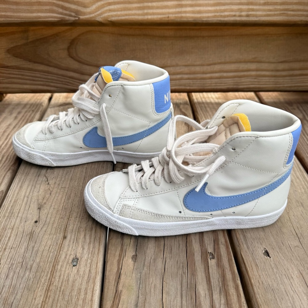 Nike Kids' High-Top Sneakers - Cream with Light Blue Accents